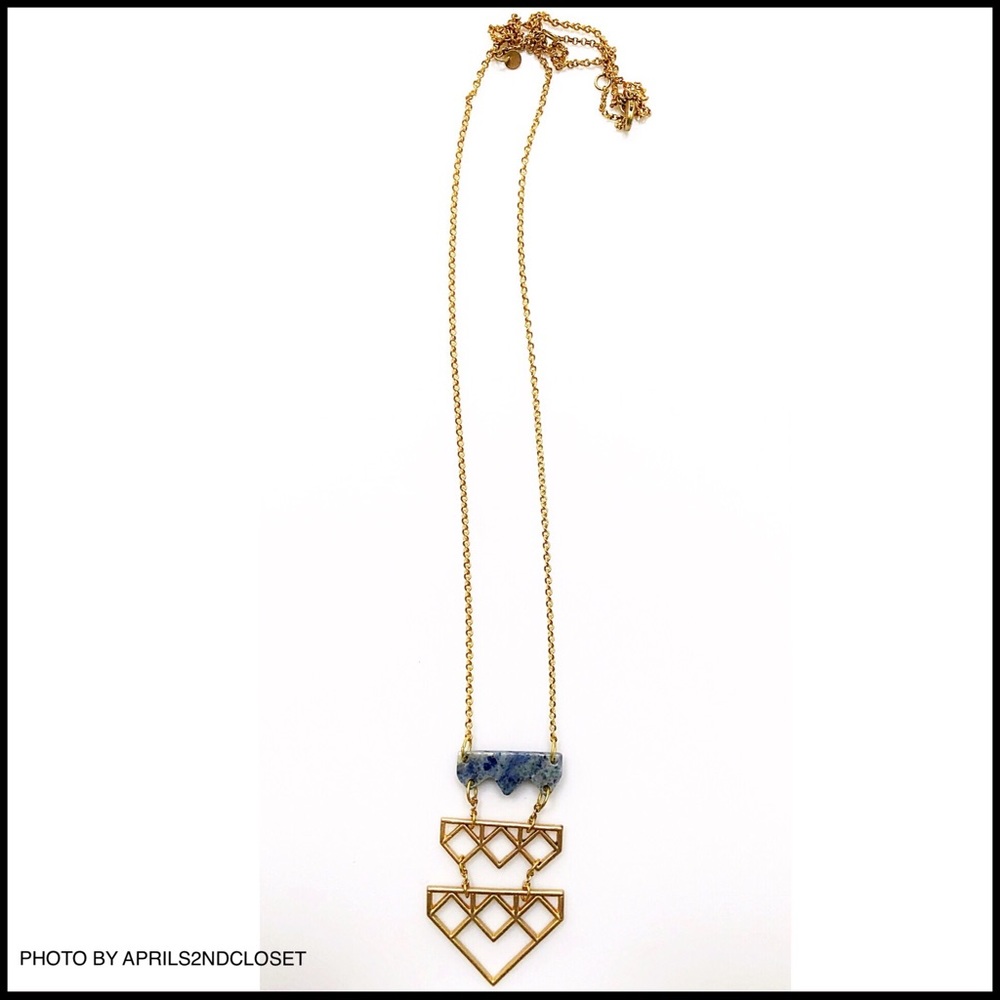 AGATE STONE GOLD PLATED LONG PENDANT NECKLACE A2C - Picture 3 of 8